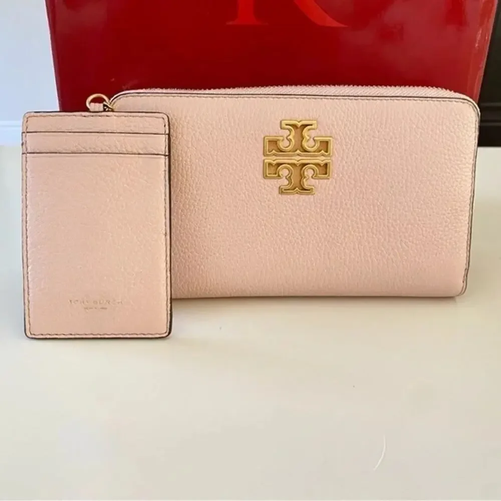 NEW Tory Burch Britten Shell Pink | Gold Hardware Leather Zip Continental Wallet